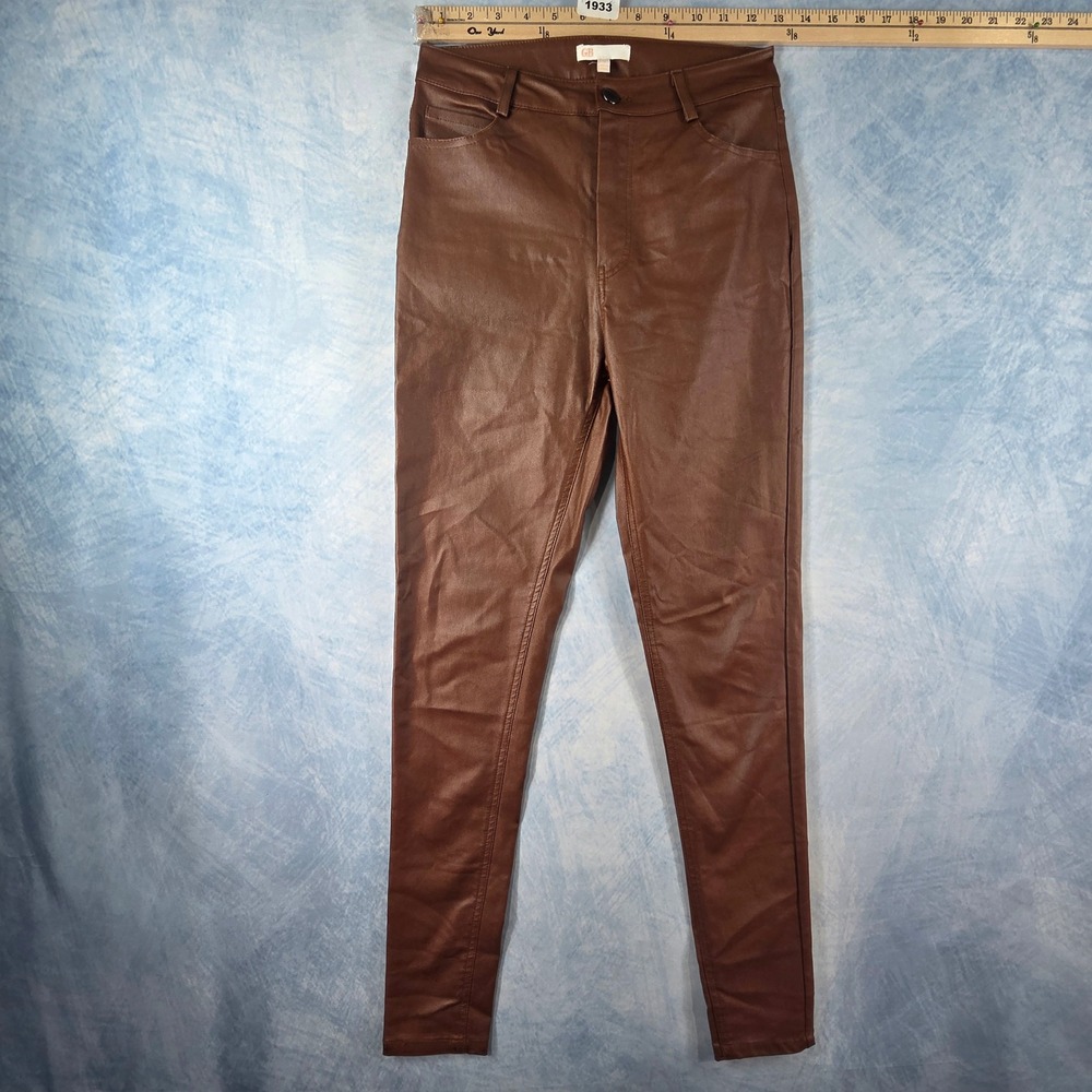 GB Womens High‎ Waisted Faux Leather Skinny Pants Brown Size 5